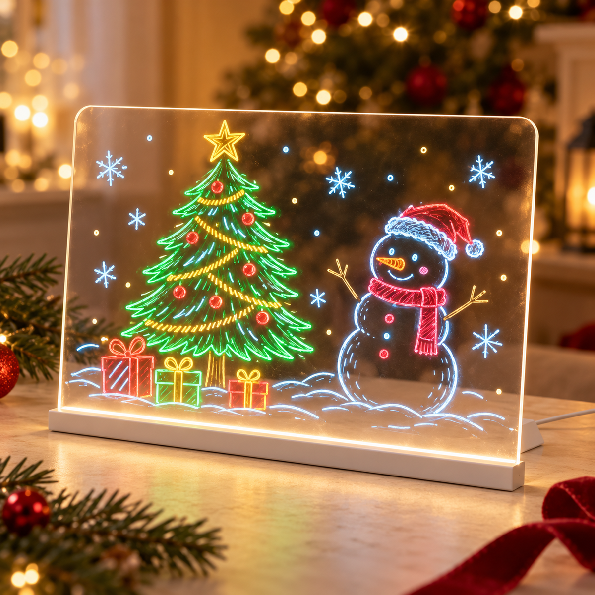 🎄🎁 Christmas Gift for Kids 🎅✨ | LED Writing Drawing Board for Kids 🌈🖍️ | Reusable Light-Up Surface for Creative Notes, Art and Learning 🎨💖