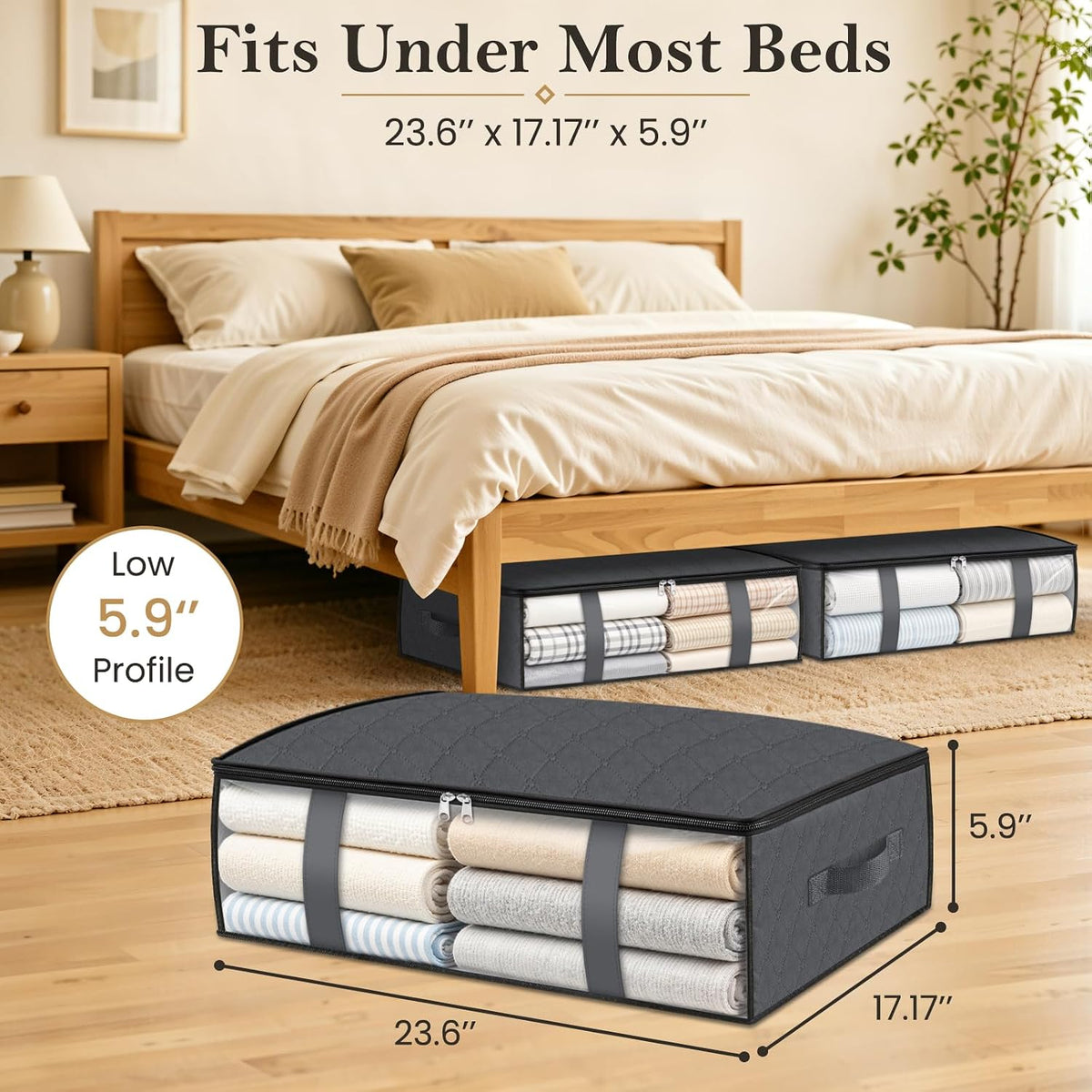 StorageRight Under Bed Storage Bags, 3 Pack, 40L, Gray