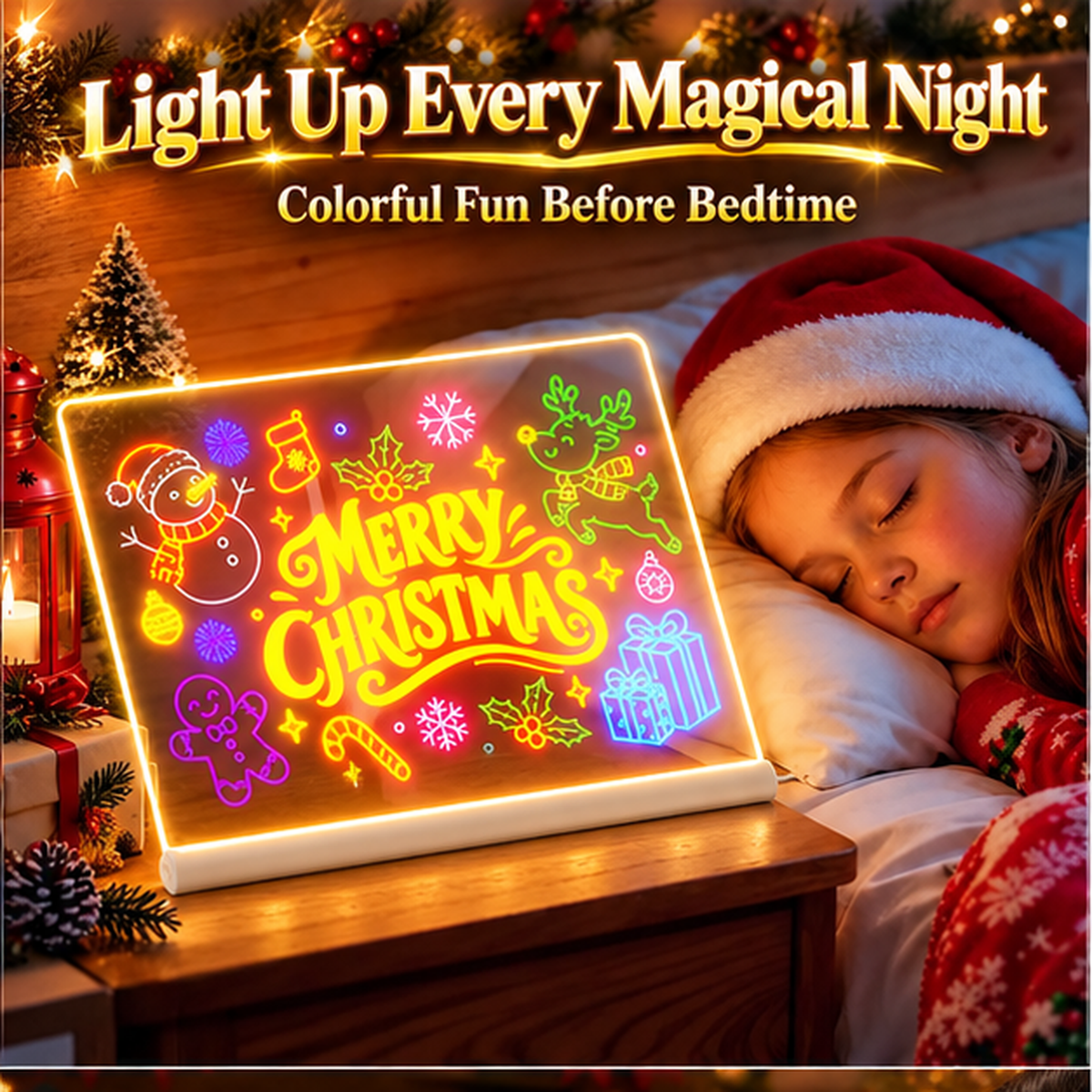 🎄🎁 Christmas Gift for Kids 🎅✨ | LED Writing Drawing Board for Kids 🌈🖍️ | Reusable Light-Up Surface for Creative Notes, Art and Learning 🎨💖