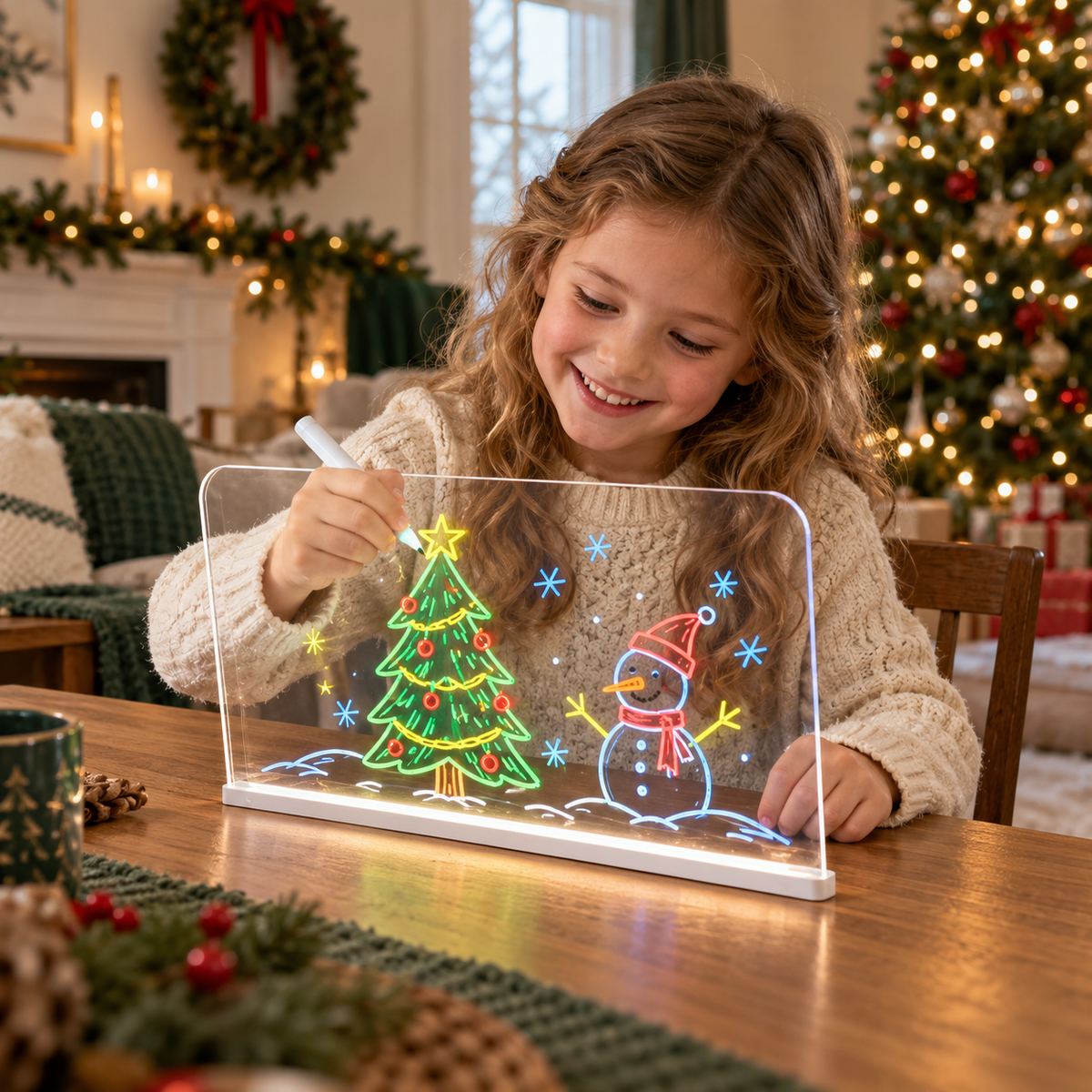 🎄🎁 Christmas Gift for Kids 🎅✨ | LED Writing Drawing Board for Kids 🌈🖍️ | Reusable Light-Up Surface for Creative Notes, Art and Learning 🎨💖