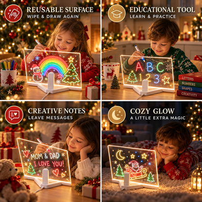 🎄🎁 Christmas Gift for Kids 🎅✨ | LED Writing Drawing Board for Kids 🌈🖍️ | Reusable Light-Up Surface for Creative Notes, Art and Learning 🎨💖