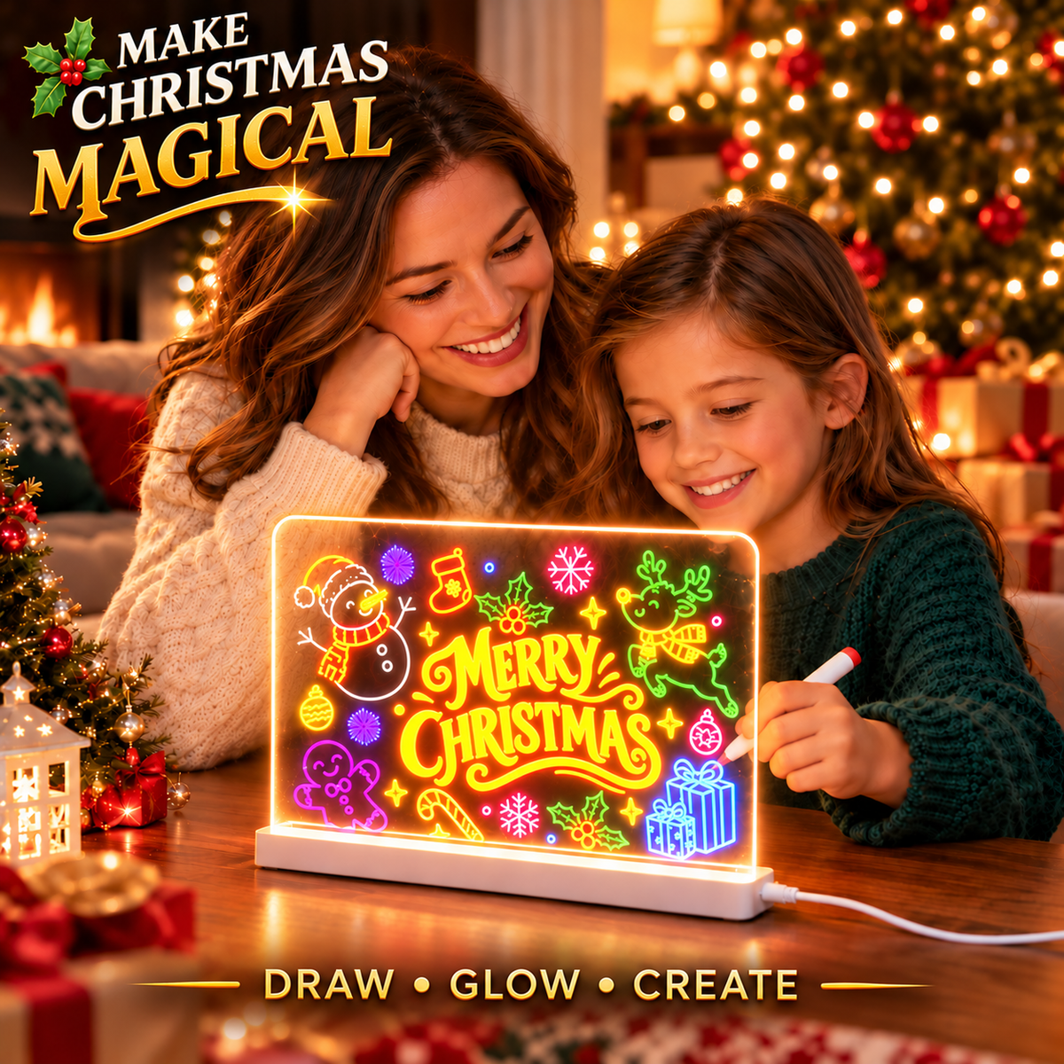 🎄🎁 Christmas Gift for Kids 🎅✨ | LED Writing Drawing Board for Kids 🌈🖍️ | Reusable Light-Up Surface for Creative Notes, Art and Learning 🎨💖