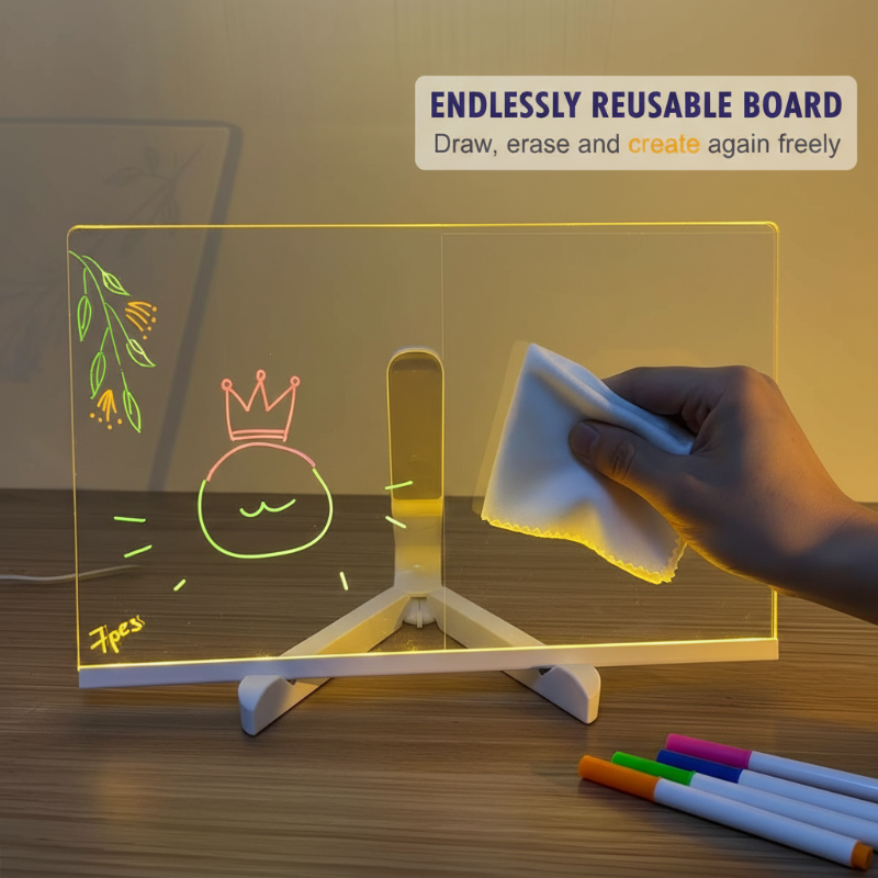 Create Glowing Art Instantly! Erasable Acrylic Drawing Board